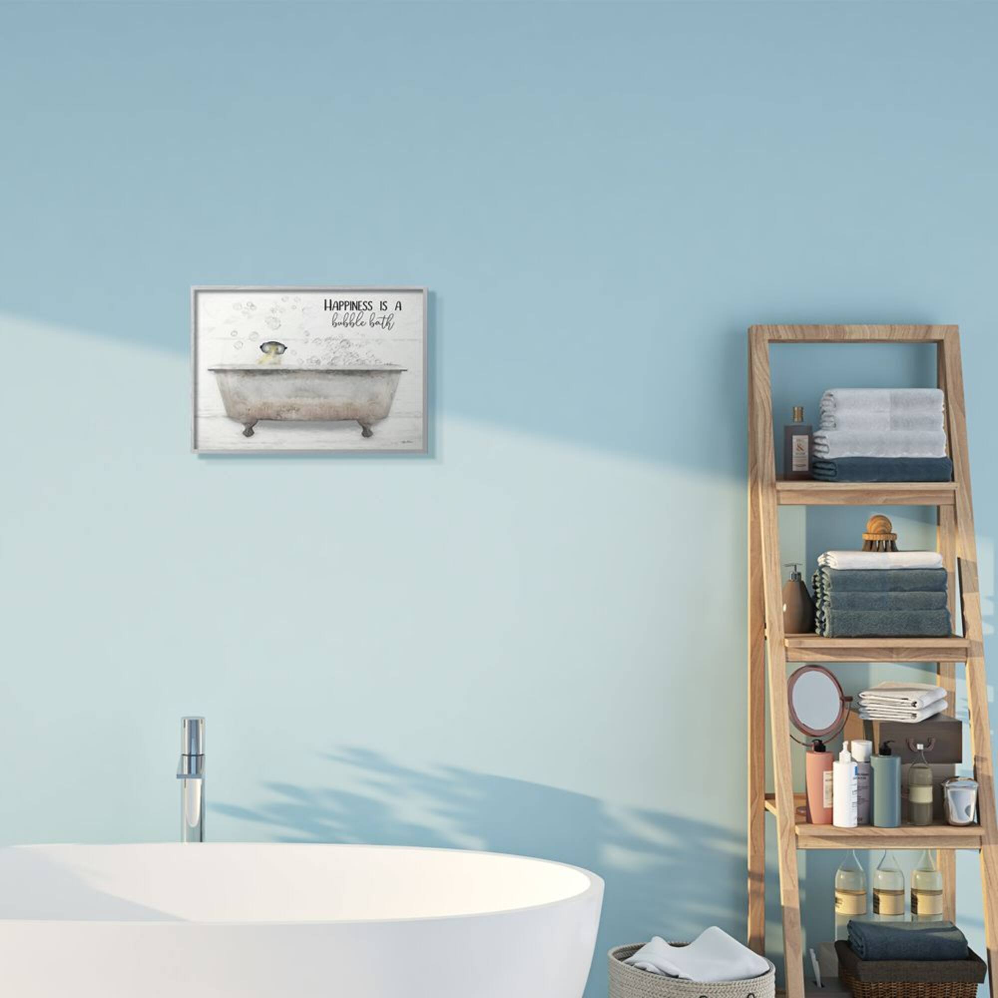 Stupell Industries Happiness is a Bubble Bath Quote Bathroom Tub Chick in Gray Frame Wall Art
